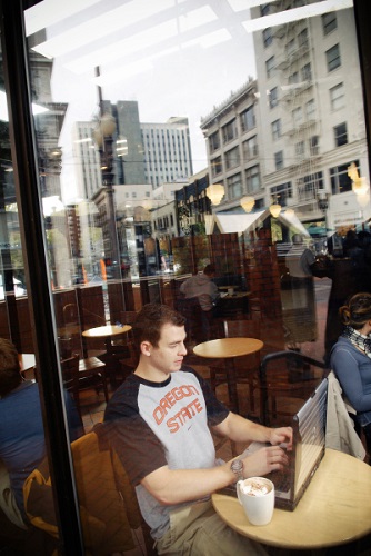 Student in Portland Coffee Shop